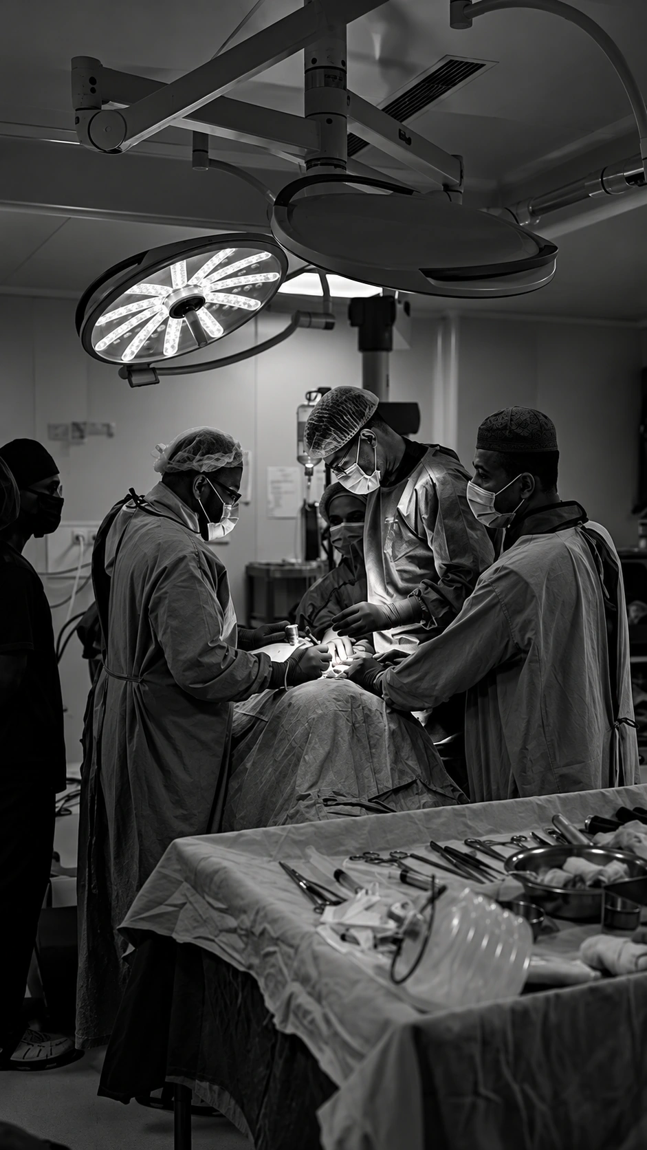 A medical team performing surgery in an operating room